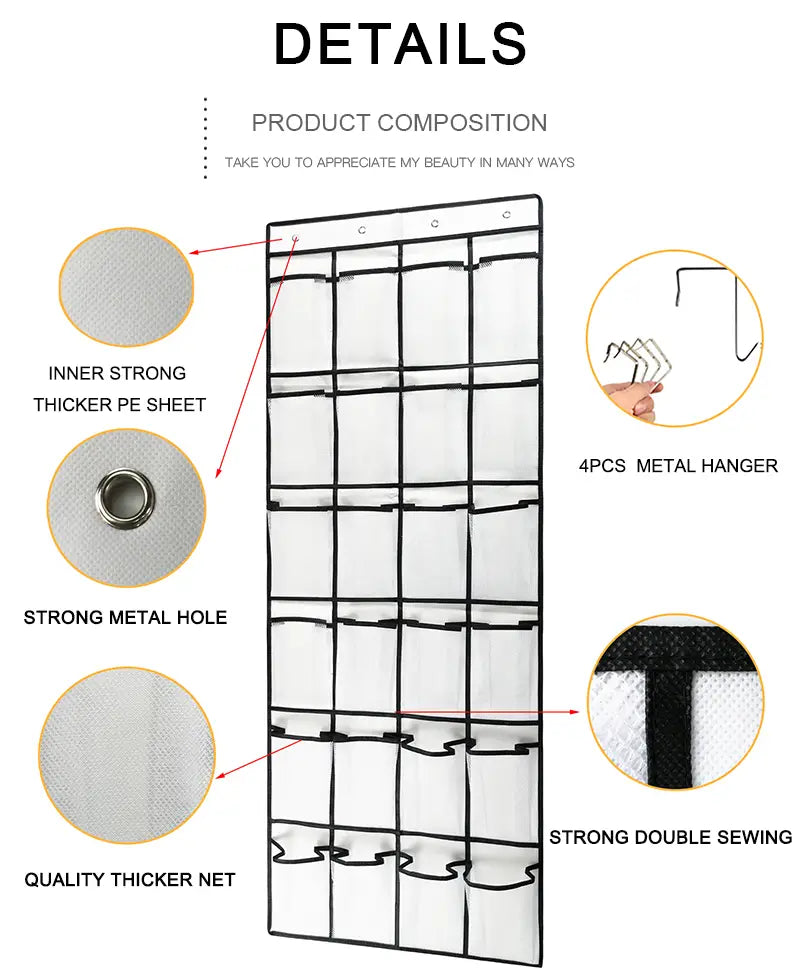 Clear Over The Door Shoe Organizer with 24 Fabric Pockets