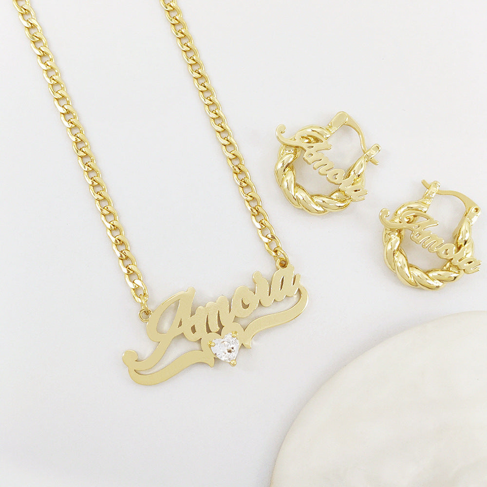 Custom Heart Birthstone Necklace & Earrings