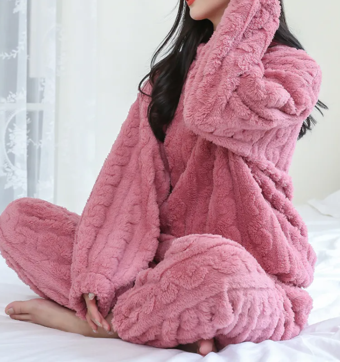 Cozy Coral Velvet Pajama Set
