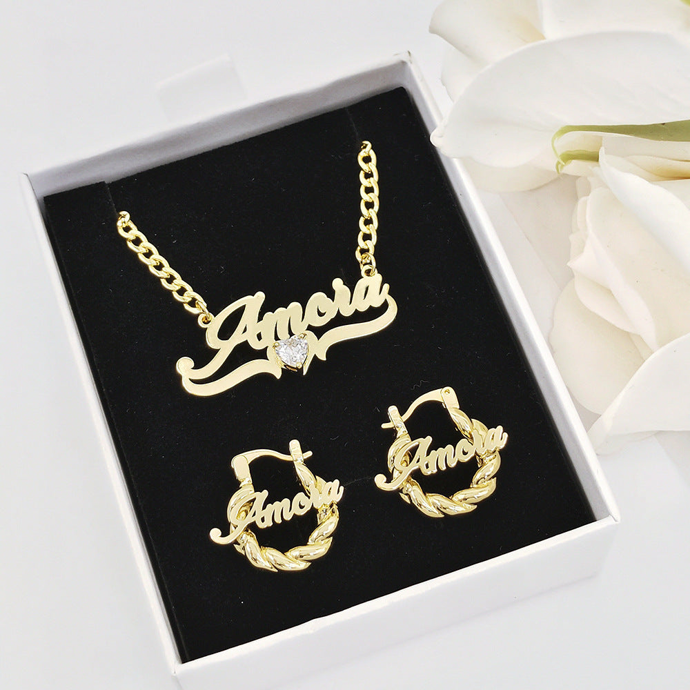 Custom Heart Birthstone Necklace & Earrings
